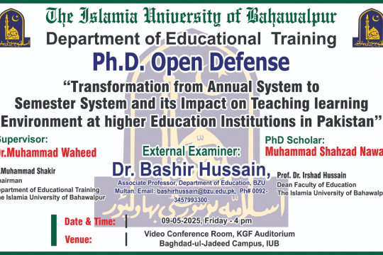 PhD Candidate Muhammad Shahzad Nawaz from Department of Educational Training will have an Open Defense on May 9, 2025
