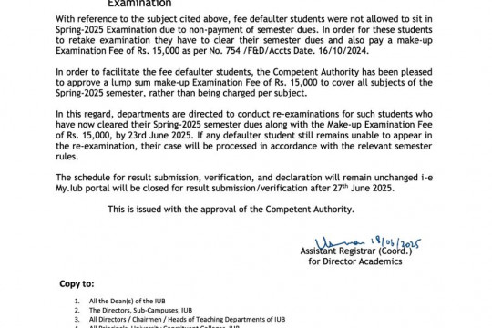 Notification: Lump Sum Make-up Examination Fee