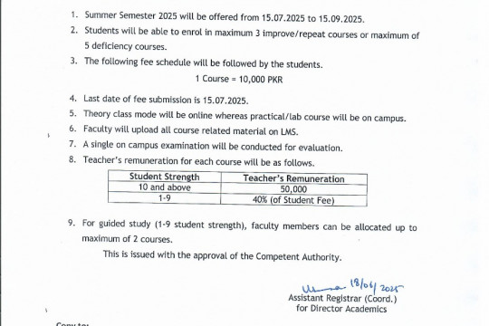 Circular: Policy for Summer Semester 2025