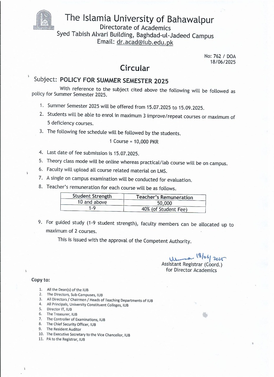 Circular: Policy for Summer Semester 2025