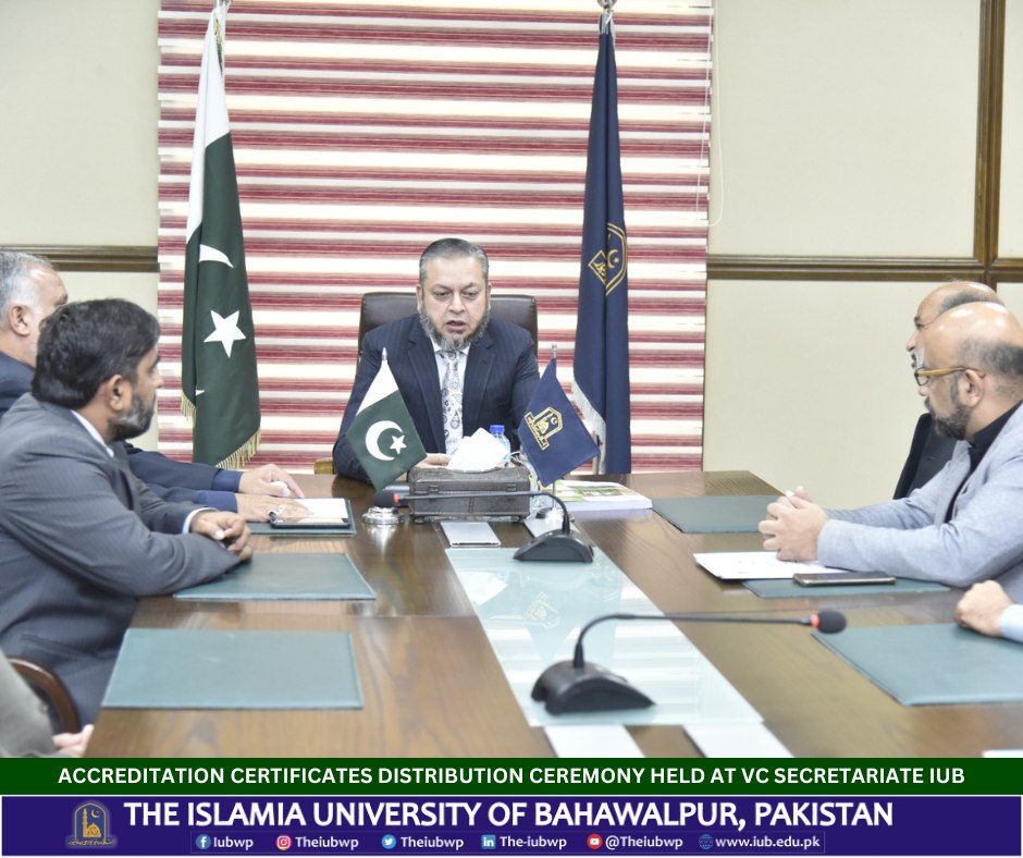 WVC Prof. Dr. Muhammad Kamran distributed HEC accreditation certificates to the chairpersons of various IUB departments