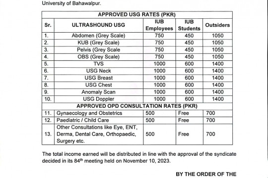 Approval of consultation charges and ultrasound facility by Women Healthcare Center and Maternity Home