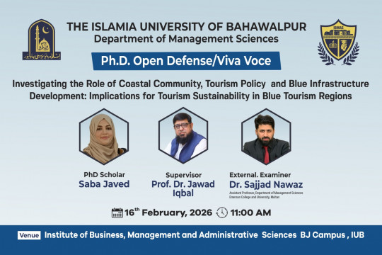 On February 16, 2026, Saba Javed, a PhD scholar at IBMAS, will defend his thesis.