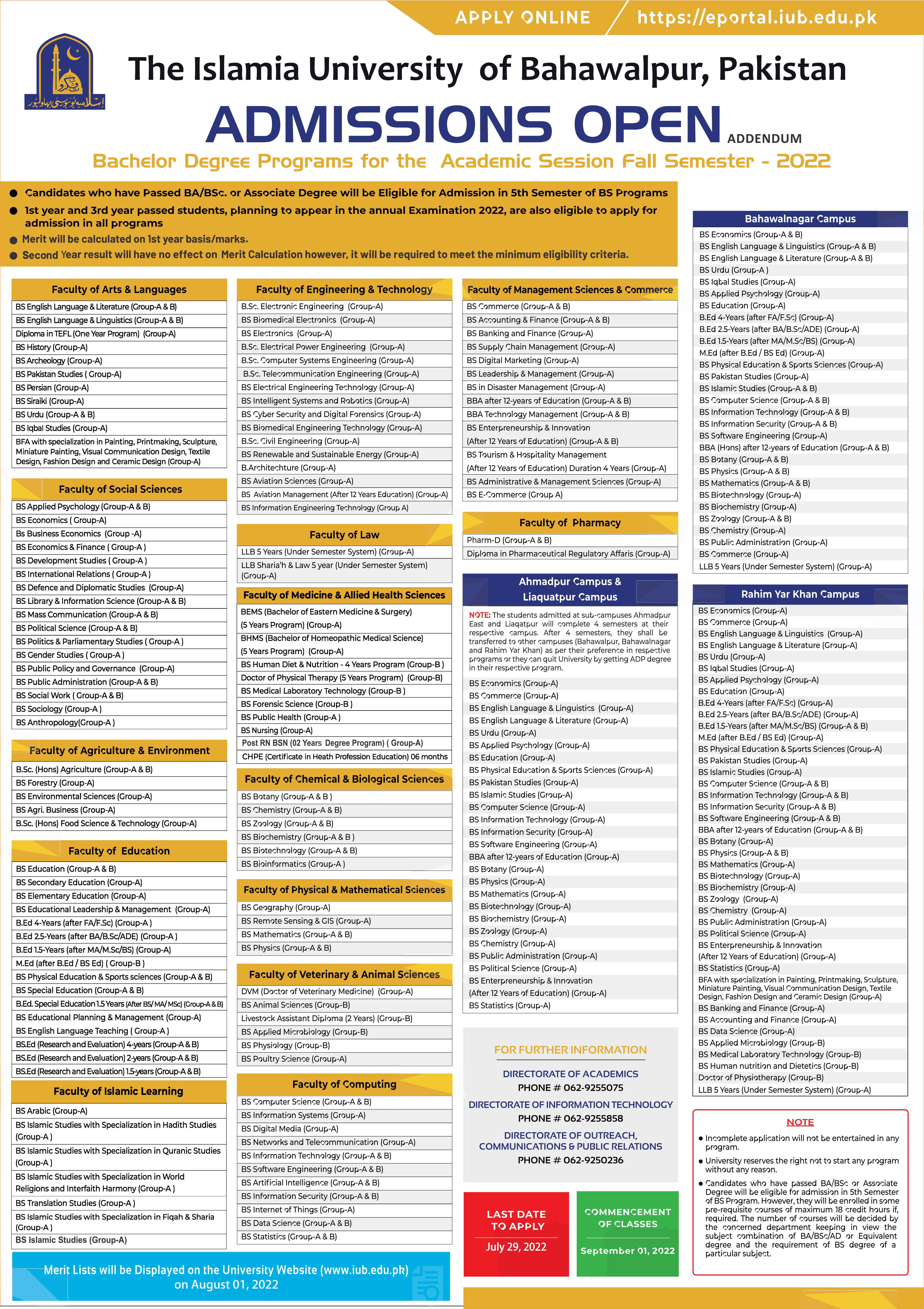 Admissions Open for Bachelor Degree Programs