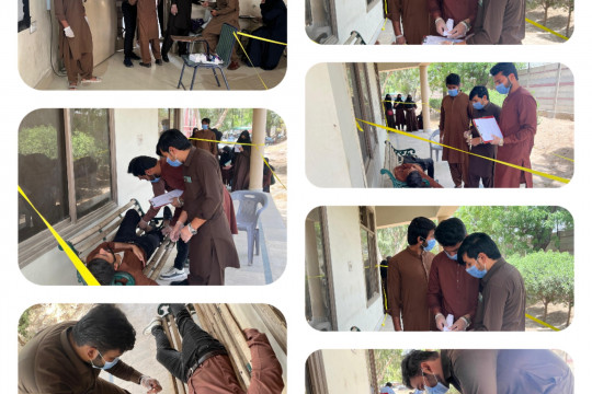 A mock crime scene was set up by the Department of Forensic Science students.