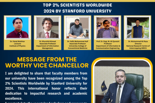 🌍 Global Honour for the Islamia University of Bahawalpur: 35 IUB members recognised as the top 2% Scientists.