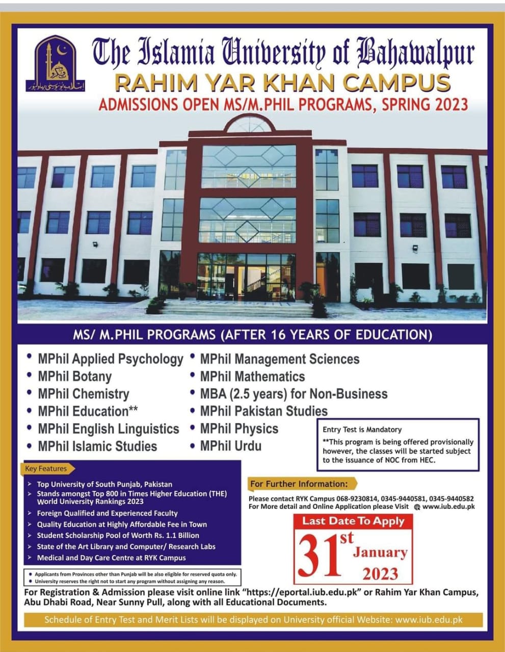 Spring Admissions 2023 - All Campuses of the IUB