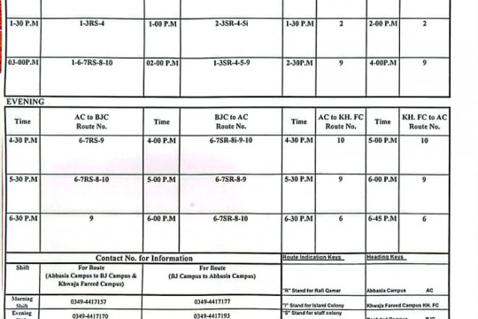Transport Schedule w.e.f. 04 June 2025
