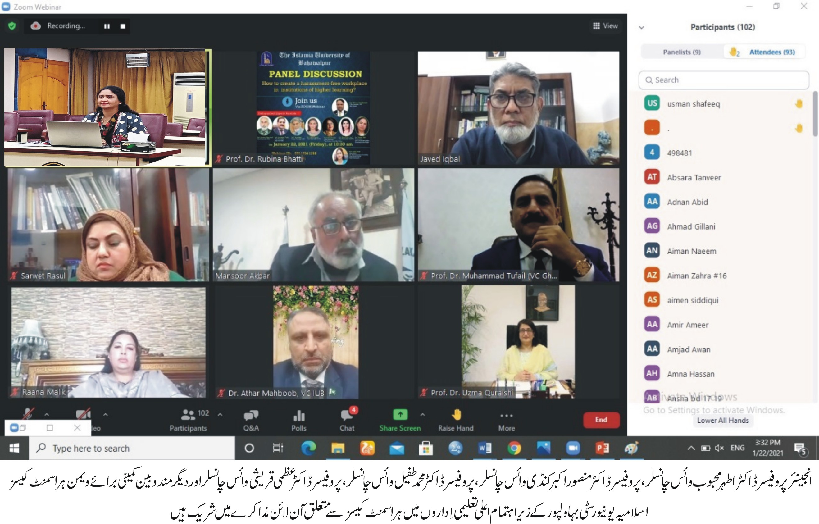 Panel discussion on "How to Create a Harassment-Free Workplace in Institutions of Higher Learning"