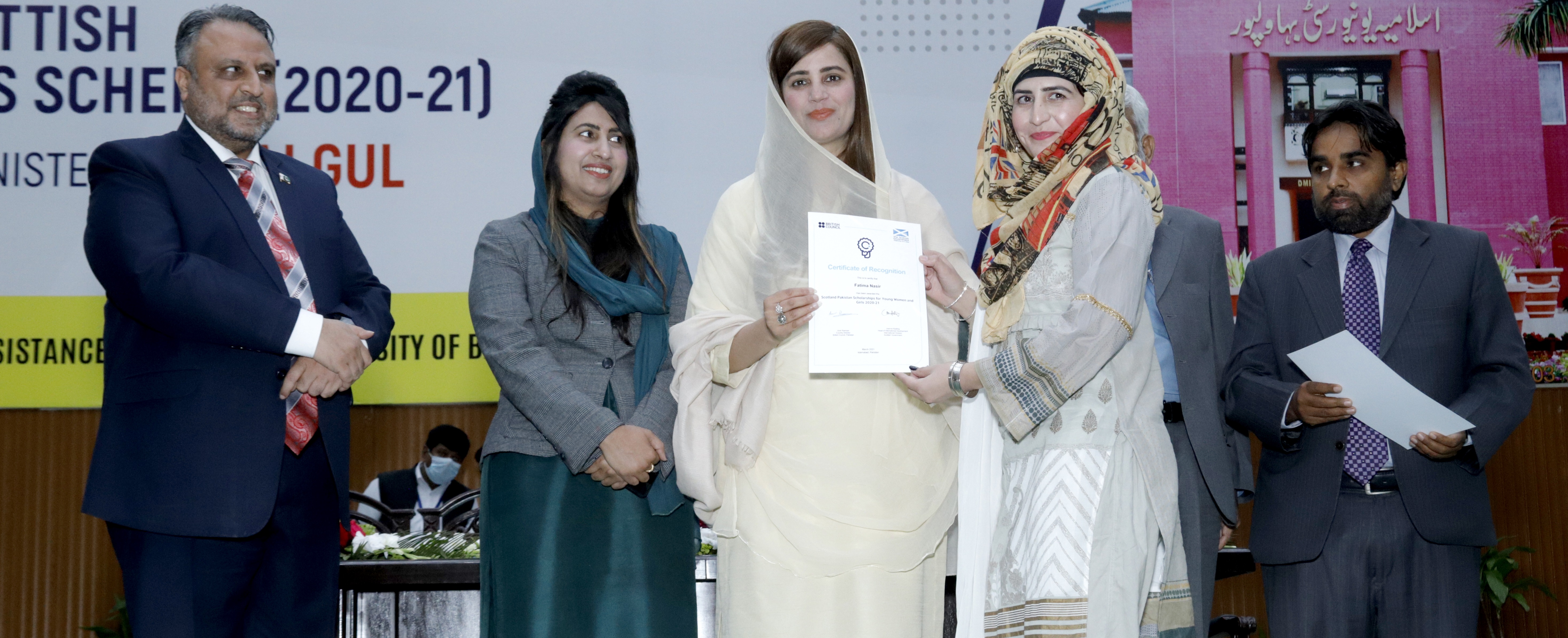Federal Minister of State, Ms. Zartaj Gul Awards Pakistan Scottish Scholarships to 71 Female IUB Graduates