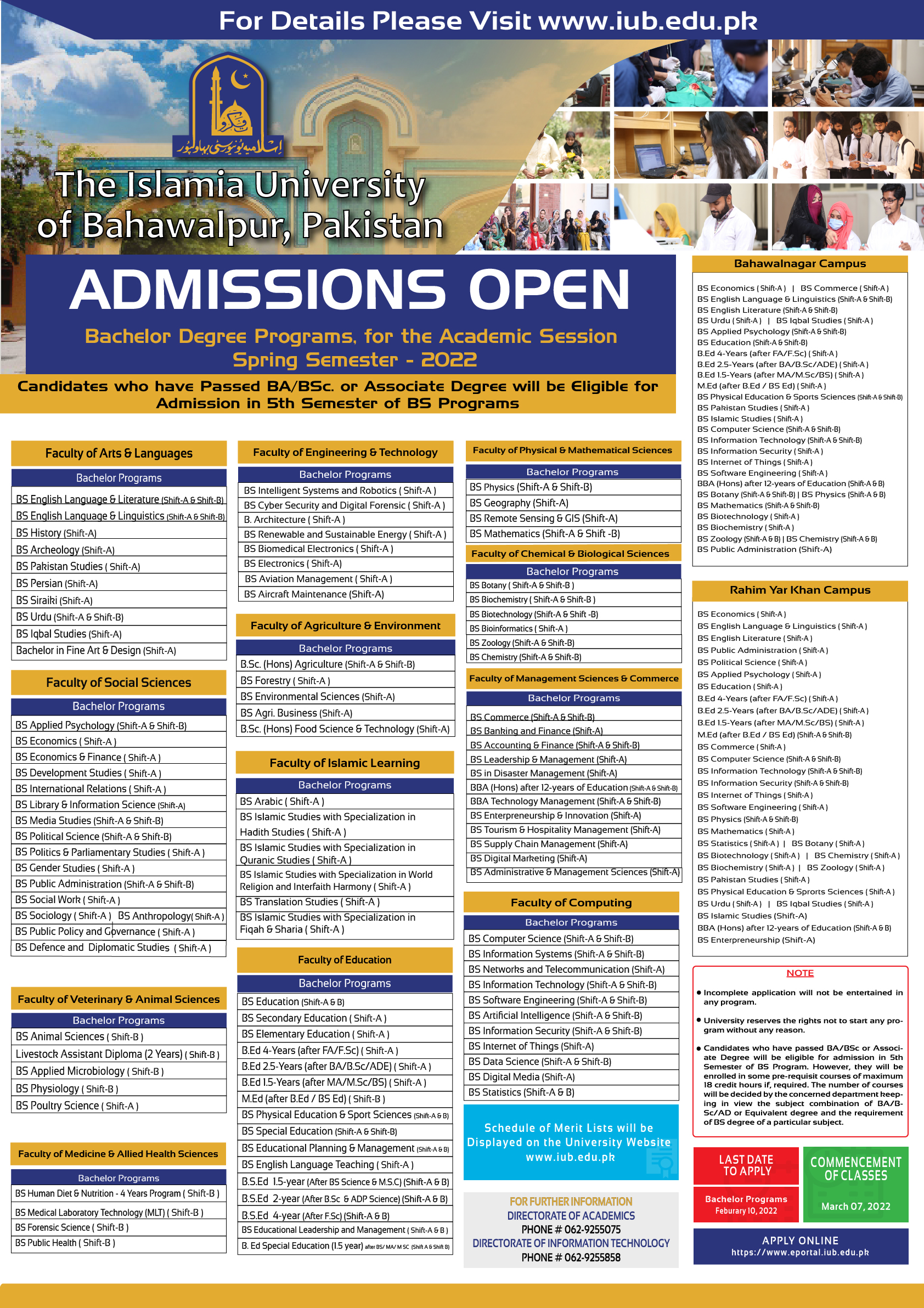 Admissions Open for Spring Semester 2022