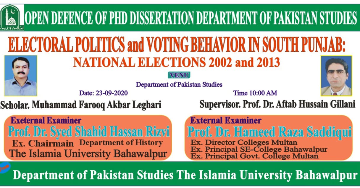PhD Open Defence going to conduct at Pakistan Studies Department